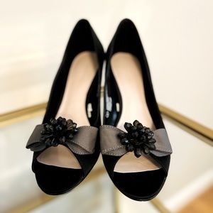 Black Peep-Toe Heels with Bows